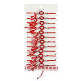 Martisor Bratara cu Ciucure pentru Dama, Jolie, Model Cerc cu Inima, Set 12 bucati, Pandativ din Inox, Snur Reglabil, Rosu/Alb - vivimall.ro