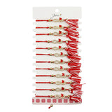 Martisor Bratara cu Ciucure pentru Dama, Jolie, Model Infinit cu Fluture, Set 12 bucati, Pandativ din Inox cu Pietre, Snur Reglabil, Rosu/Alb - vivimall.ro