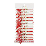 Martisor Bratara cu Ciucure pentru Dama, Jolie, Model Inimi, Set 12 bucati, Pandativ din Inox, Snur Reglabil, Rosu/Alb - vivimall.ro