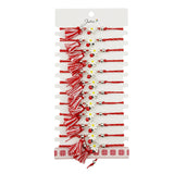 Martisor Bratara cu Ciucure pentru Dama, Jolie, Model Margareta cu Buburuza, Set 12 bucati, Pandativ din Inox, Snur Reglabil, Rosu/Alb - vivimall.ro