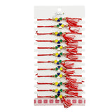 Martisor Bratara cu Ciucure pentru Dama, Jolie, Model Trifoi Colorat, Set 12 bucati, Pandativ din Inox, Snur Reglabil, Rosu/Alb - vivimall.ro