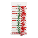 Martisor Bratara cu Ciucure pentru Dama, Jolie, Model Trifoi Verde cu Buburuza, Set 12 bucati, Pandativ din Inox cu Piatra, Snur Reglabil, Rosu/Alb - vivimall.ro