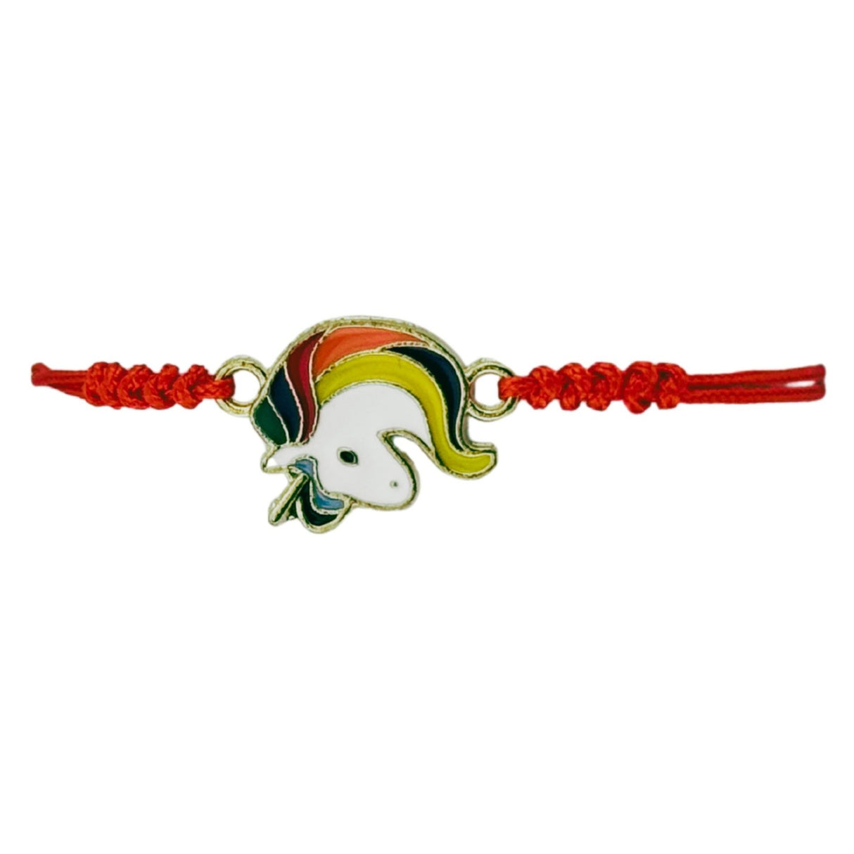 Detaliu pandantiv unicorn emailat multicolor cu margini aurii, brățară mărțișor Jolie Unicorn Magic