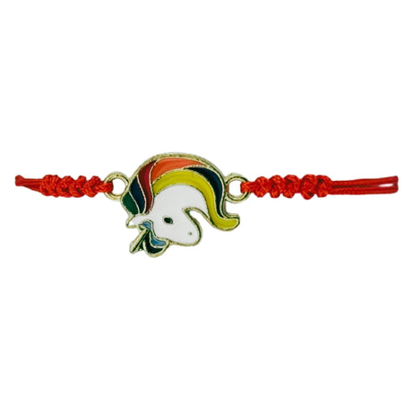 Detaliu pandantiv unicorn emailat multicolor cu margini aurii, brățară mărțișor Jolie Unicorn Magic