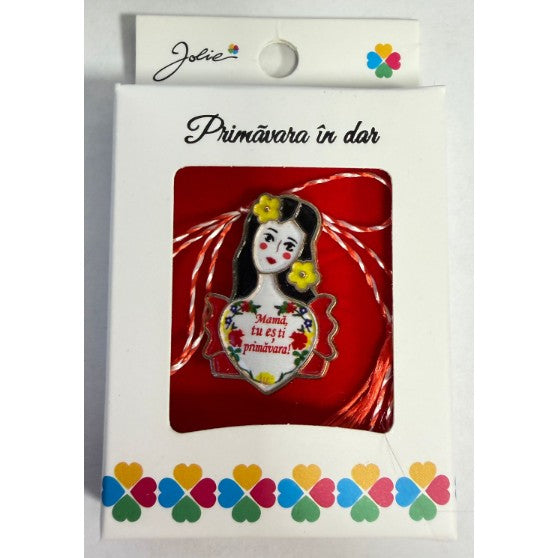 Mărțișor broșă mică din metal în cutie cadou, Model 16, dimensiune 2.5-3 cm, vedere frontală