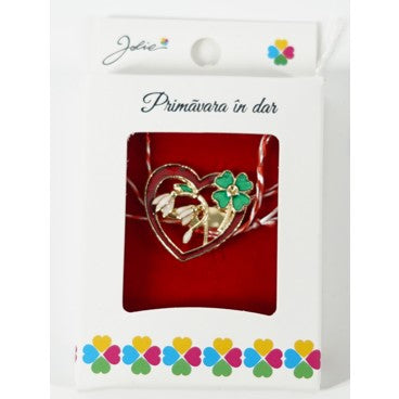 Martisor Brosa Mica in Cutie, Dimensiune Brosa 2.5-3 cm, Material Metal, Model Inima cu Ghiocei - vivimall.ro