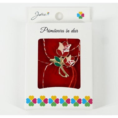 Martisor Brosa Mica in Cutie, Dimensiune Brosa 2.5-3 cm, Material Metal, Model Lalele Traditionale - vivimall.ro
