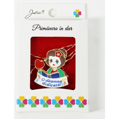 Martisor Brosa Mica in Cutie, Dimensiune Brosa 2.5-3 cm, Material Metal, Model "O Doamna dedicata" - vivimall.ro