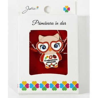 Martisor Brosa Mica in Cutie, Dimensiune Brosa 2.5-3 cm, Material Metal, Model "O educatoare minunata" - vivimall.ro
