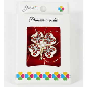 Martisor Brosa Mica in Cutie, Dimensiune Brosa 2.5-3 cm, Material Metal, Model Trifoi Traditional 2 - vivimall.ro