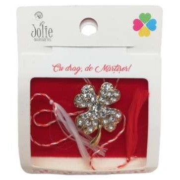 Martisor Brosa Trifoi Auriu cu Pietre Model B-18 5.5cm x 7cm - vivimall.ro