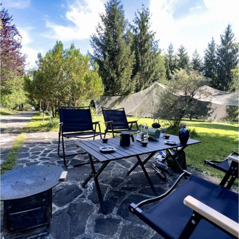 Masa camping, Aluminiu, Pliabila, Vivimall, 120x60x43cm, Negru - vivimall.ro