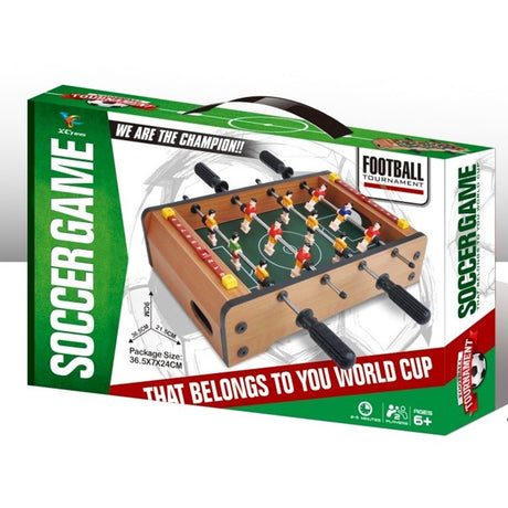 Masa de Fotbal cu Teren, Vivimall, fara Picioare, 4 Manere, Tablou de Scor, 36.5 x 24 x 7 cm, din Lemn/Otel/ABS, Maro - vivimall.ro