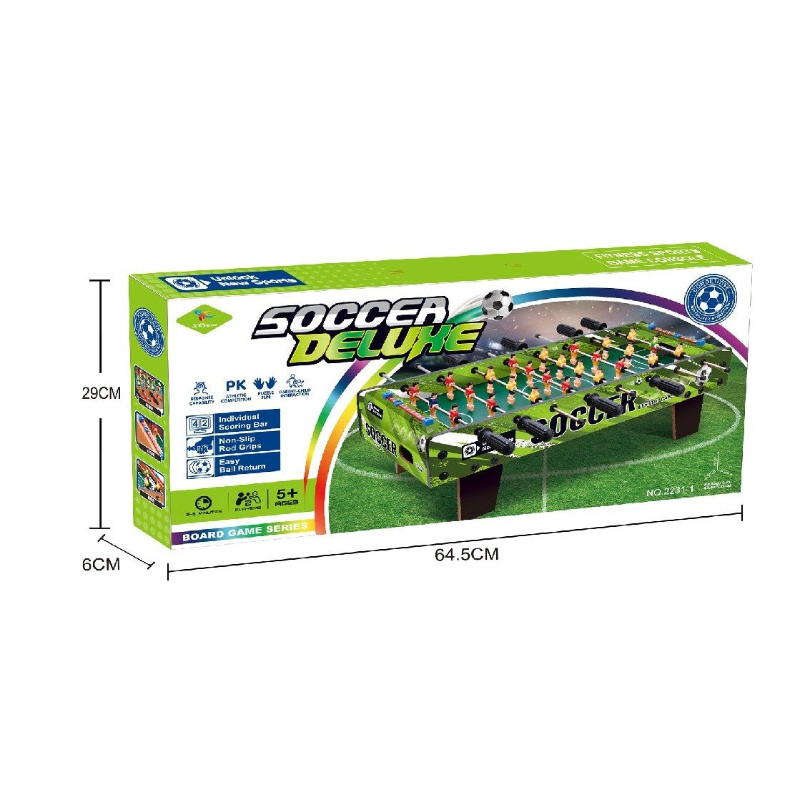 Masa de Fotbal cu Teren, Vivimall, cu Picioare Scurte, 8 Manere, Tablou de Scor, 64 x 20 x 47 cm, din Lemn/Otel/ABS, Verde - vivimall.ro