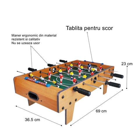 Masa de Fotbal cu Teren si 18 Jucatori Vivimall, 6 Manere, cu Tablou pentru Scor, din Metal, Lemn si ABS, 69 x 36.5 x 23 cm, cu Picioare, pentru copii/adulti - vivimall.ro