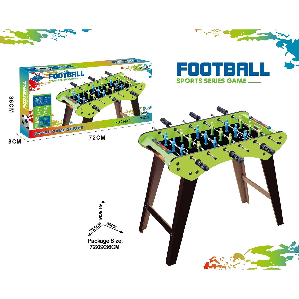 Masa de Fotbal, Vivimall, cu Picioare, 6 Manere, Tablou de Scor, 71.3 x 14.6 x 36 cm, din Lemn/Otel/ABS, Verde - vivimall.ro