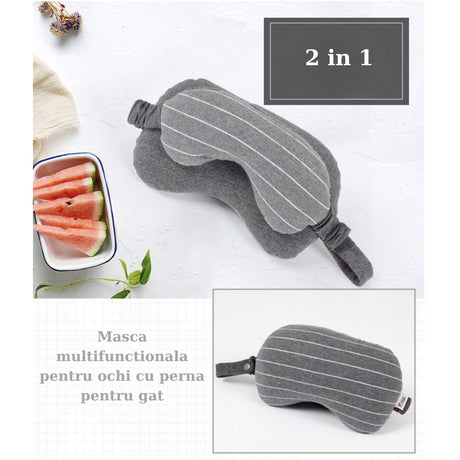 Masca de dormit, Vivimall, 2 in 1, cu Tetiera, din Particule de Spuma si Bumbac, Gri Inchis - vivimall.ro