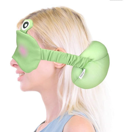 Masca de dormit, Vivimall, 2 in 1, cu Tetiera, din Particule de Spuma si Bumbac, Model Broasca ,Verde - vivimall.ro