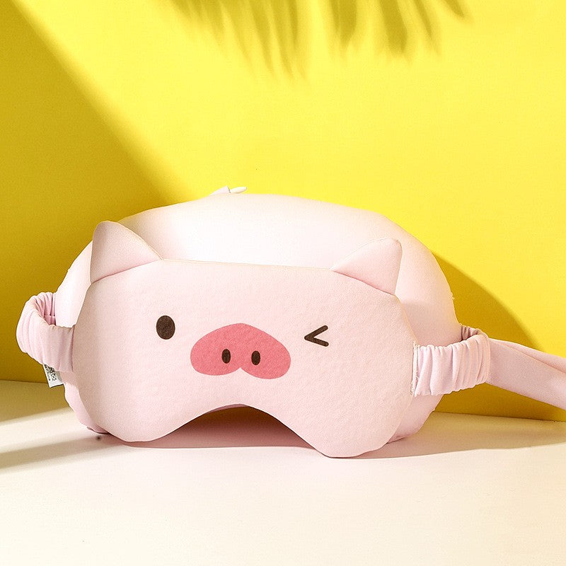Masca de dormit, Vivimall, 2 in 1, cu Tetiera, din Particule de Spuma si Bumbac, Model Porc, Roz - vivimall.ro