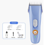 Masina De Tuns Bebelusi si Copii, Vivimall, Lame Cermice si Inox, Fara Fir, Functie Anti Taiere, Silentios, 50 W, Rezistent la Apa, 2 Accesorii, Incarcator USB, Model Leu, Albastru - vivimall.ro
