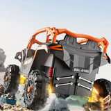 Masina Electrica pentru Copii, Vivimall, Tip Buggy/UTV Off-Road Dual Drive, Conectare Bluetooth, Telecomanda, Lumina Intermitenta si Muzica, Baterie 380*2, 6V 7Ah, 97 x 62 x 58 cm, Portocaliu Negru - vivimall.ro