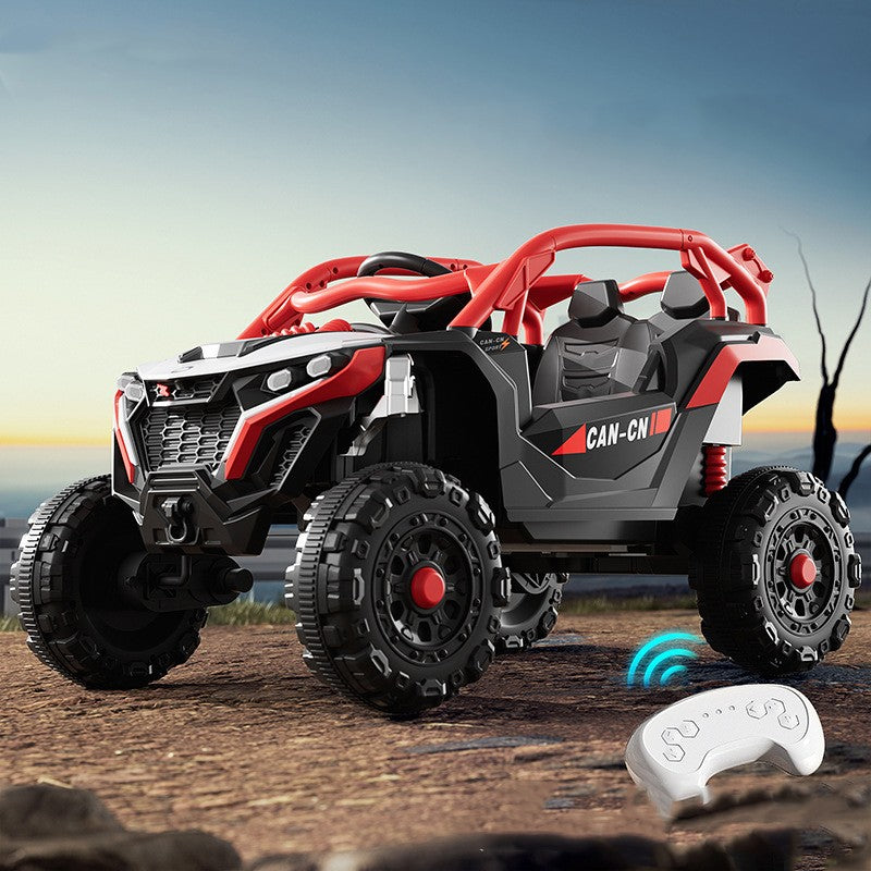 Masina Electrica pentru Copii, Vivimall, Tip Buggy/UTV Off-Road Dual Drive, Conectare Bluetooth, Telecomanda, Lumina Intermitenta si Muzica, Baterie 380*2, 6V 7Ah, 97 x 62 x 58 cm, Rosu Negru - vivimall.ro