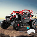 Masina Electrica pentru Copii, Vivimall, Tip Buggy/UTV Off-Road Dual Drive, Conectare Bluetooth, Telecomanda, Lumina Intermitenta si Muzica, Baterie 380*2, 6V 7Ah, 97 x 62 x 58 cm, Rosu Negru - vivimall.ro
