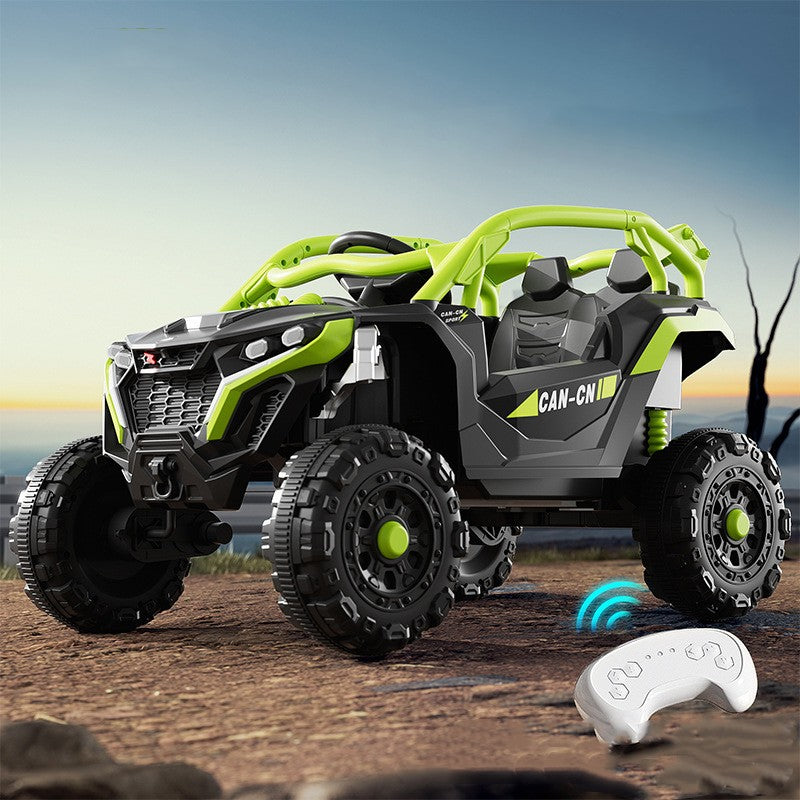 Masina Electrica pentru Copii, Vivimall, Tip Buggy/UTV Off-Road Dual Drive, Conectare Bluetooth, Telecomanda, Lumina Intermitenta si Muzica, Baterie 380*2, 6V 7Ah, 97 x 62 x 58 cm, Verde Negru - vivimall.ro