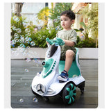 Masinuta electrica cu telecomanda pentru copii, Vivimall, roti spate rotire 360, curea siguranta, baloane de sapun, lumini si sunete, self control si prin telecomanda, cu pedale de acceleratie si frana, verde - vivimall.ro