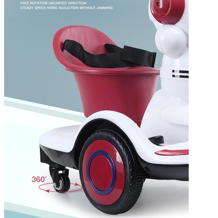 Masinuta electrica cu telecomanda pentru copii, Vivimall, roti spate rotire 360, curea siguranta, lumini si sunete, self control si prin telecomanda, cu pedale de acceleratie si frana, visiniu - vivimall.ro