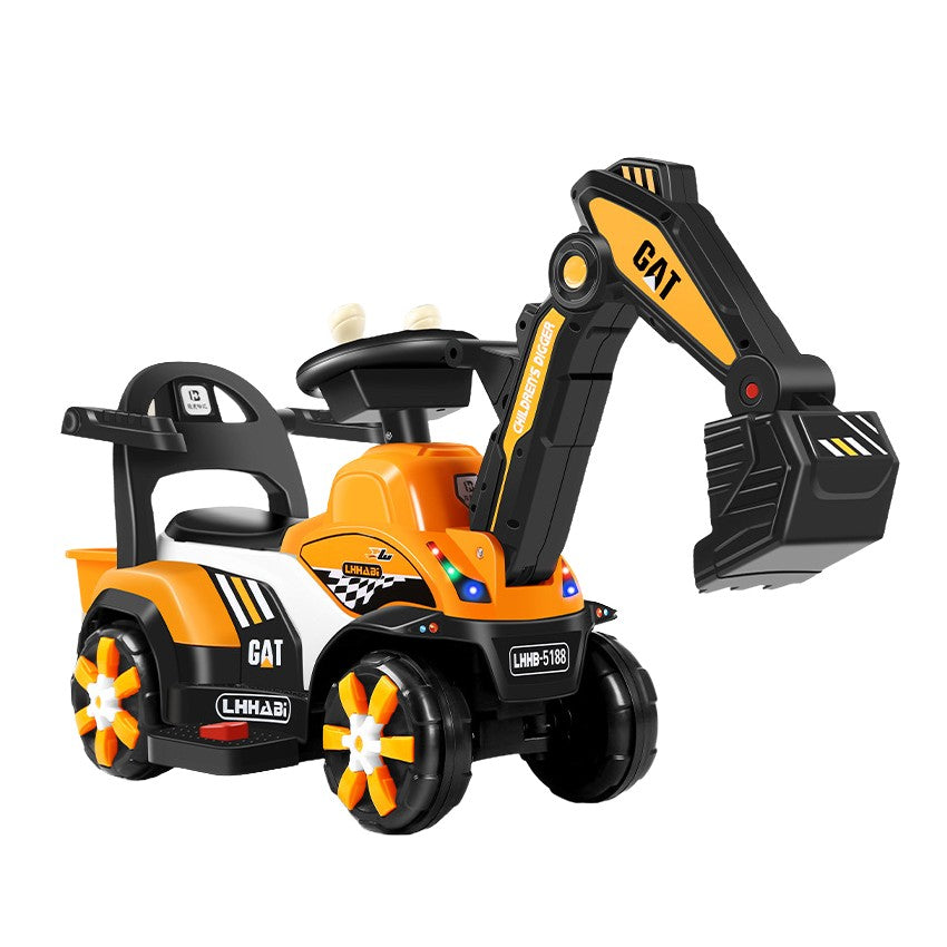 Masinuta Electrica Vivimall, Tip Excavator, Brat Electric cu Maneta de Control, Spatar si Bare Laterale, Sistem Muzica si Lumini, 2-7 Ani, 72 x 34 x 45 cm, Portocaliu - vivimall.ro