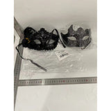 Set 2 Masti de Cuplu, Vivimall, pentru Carnaval, Bal Mascat, Marime Universala, Model Floare Laterala si Margele, Model Clasic, Negru texturat - vivimall.ro