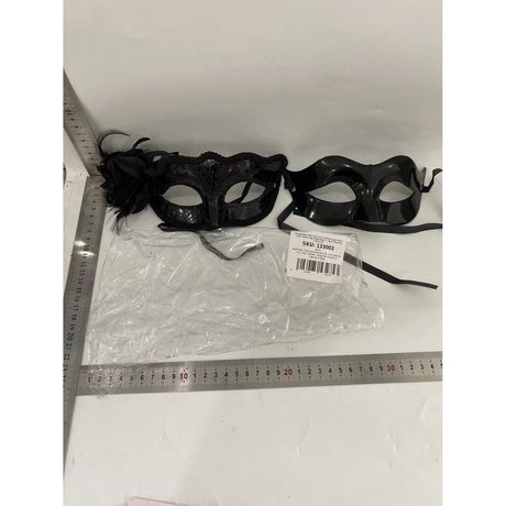 Set 2 Masti de Cuplu, Vivimall, pentru Carnaval, Bal Mascat, Marime Universala, Model Floare Laterala si Margele, Model Clasic Fluture, Negru - vivimall.ro