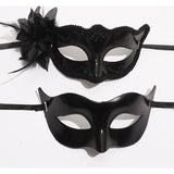 Set 2 Masti de Cuplu, Vivimall, pentru Carnaval, Bal Mascat, Marime Universala, Model Floare Laterala si Margele, Model Clasic Fluture, Negru - vivimall.ro