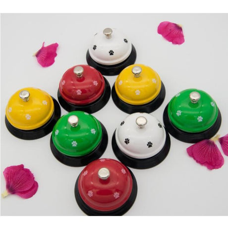 Clopotel Metalic Multifunctional, Vivimall, Rosu cu Imprimeu Labuta Alba, 7.5 x 7.5 x 6.5- cm, Dresaj, Receptie, Restaurante - vivimall.ro