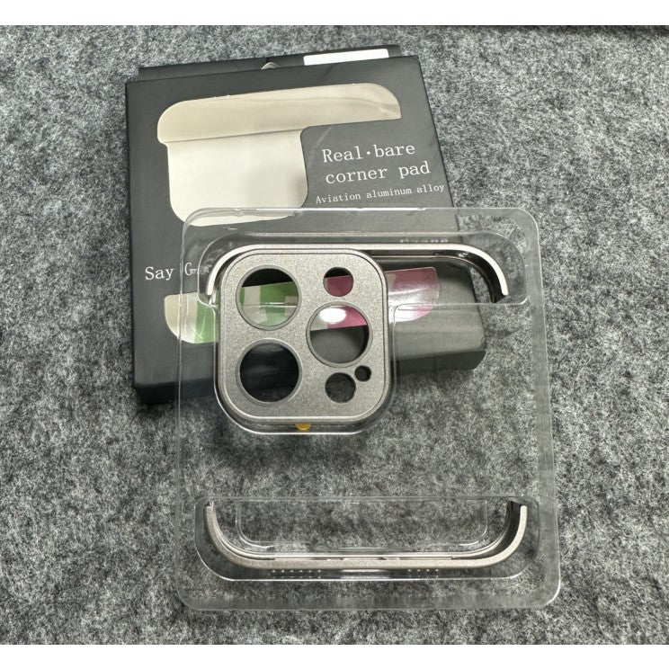 Husa Metalica Edgeless  Compatibila cu iPhone 15 Pro, Vivimall, Protectie pentru Colturi si Camera, Aliaj, Antisoc, Antizgariere, Gri Metalizat - vivimall.ro