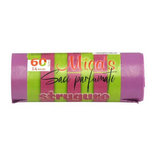 Micas Saci menajeri parfumati Piersică, 60 L, 14 buc., cu urechi (HD‑LD) - vivimall.ro