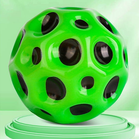 Detaliu textură neregulată minge hiperelastică Space Moon Ball 66 mm, culoare verde intens