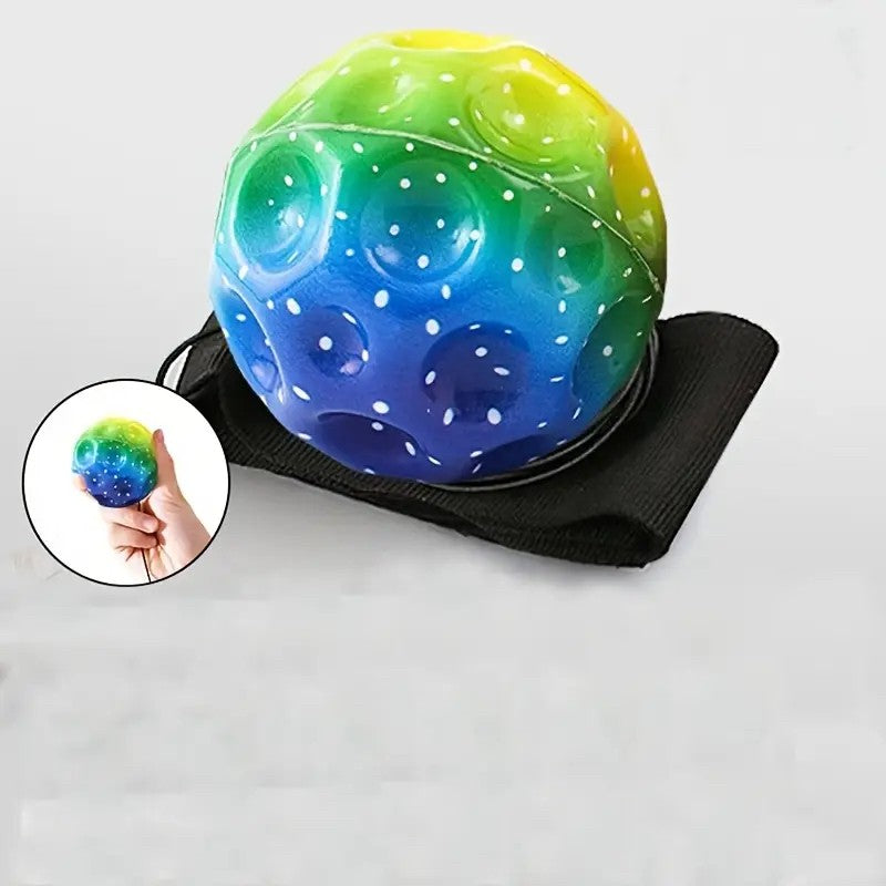 Minge Saltareata Hiperelastica, Vivimall, Space Moon Ball foarte Elastica, Antistress pentru Copii, Diametru 66 mm, Multicolor Verde - vivimall.ro