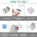 Mini Imprimanta Foto Portabila, 5 Role De Hartie Termica, 5 Role Autocolante, 3 Role Colorate, Pixuri, Incarcare Usb, Alb - vivimall.ro