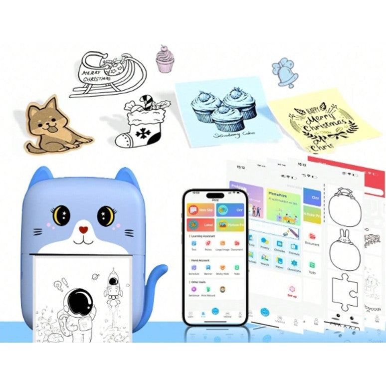 Mini Imprimanta Foto Portabila, Incarcare Usb, Bluetooth, Print , Albastru - vivimall.ro