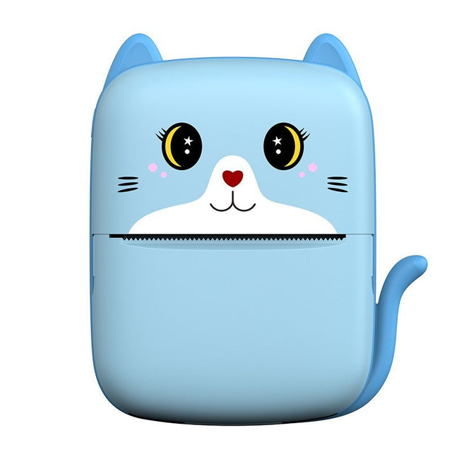 Mini Imprimanta Foto Portabila, Vivimall, Incarcare USB, Bluetooth, Model Pisicuta, Print Alb-Negru, Albastru - vivimall.ro