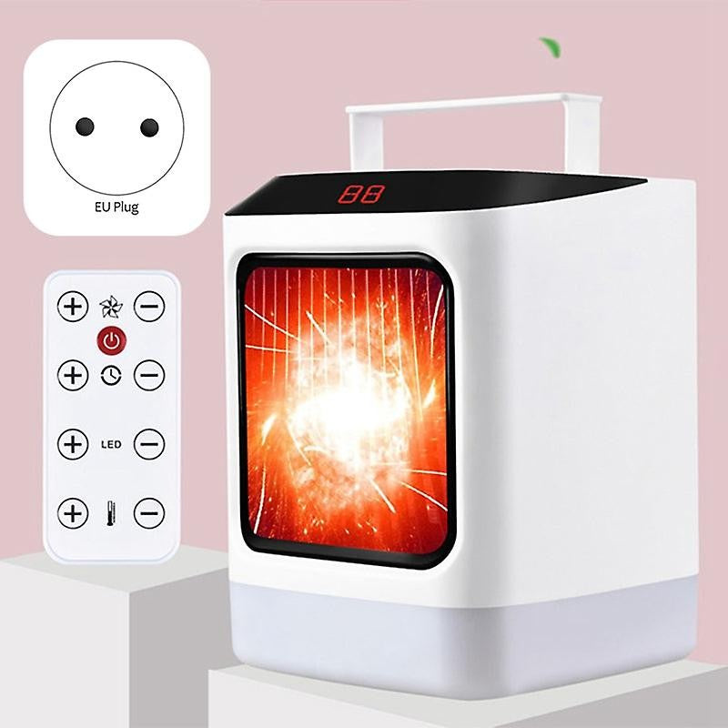 Mini incalzitor portabil Vivimall cu telecomanda, afisaj digital, sincronizare inteligenta, lumina de noapte colorata - vivimall.ro