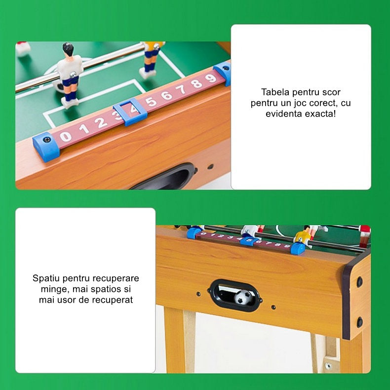 Mini Masa de Fotbal cu Teren si 18 Jucatori Vivimall, 6 Manere, cu Tablou pentru Scor, din Metal, Lemn si ABS, 50 x 25 x 16 cm, cu Picioruse, pentru copii/adulti - vivimall.ro