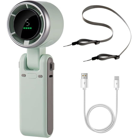 Mini Ventilator Portabil, Vivimall, 5 Trepte de Viteza, Afisaj Digital, Incarcare USB, 5V, 2A, 5.95 x 5.2 x 17.2 cm, Verde - vivimall.ro
