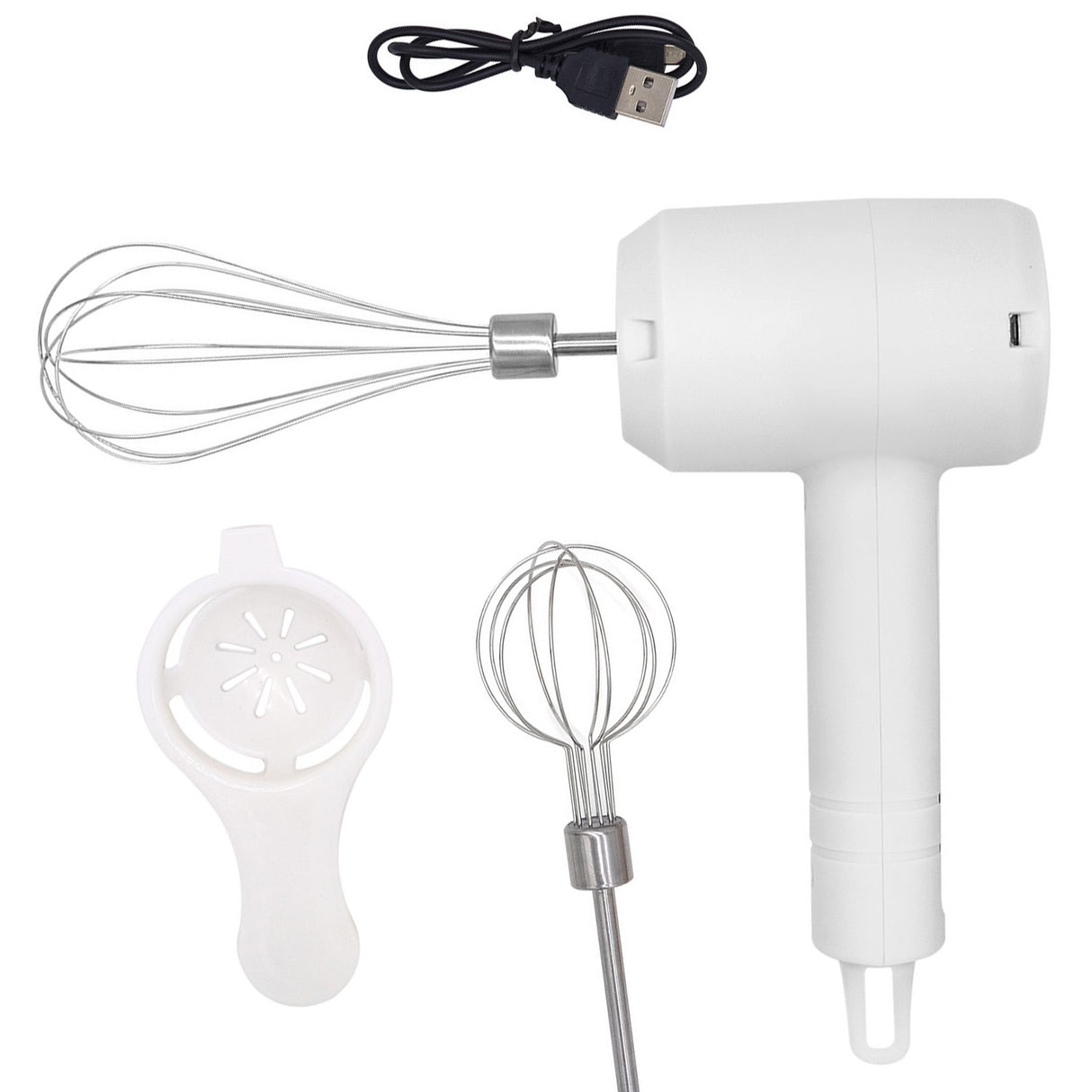 Mixer Electric fara Fir, Vivimall, pentru Uz Casnic, pentru Oua Smantana Frisca, Maner Plastic, Usor de Utilizat si Depozitat, 3 Accesorii, Alb - vivimall.ro