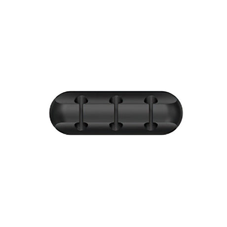 Organizator cabluri autoadeziv din silicon negru cu 3 suporturi, vedere frontală, dimensiuni 6,4x2,2cm