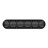 Organizator de cabluri autoadeziv din silicon negru, 5 suporturi, vedere frontală, dimensiuni 9.6x2.2cm