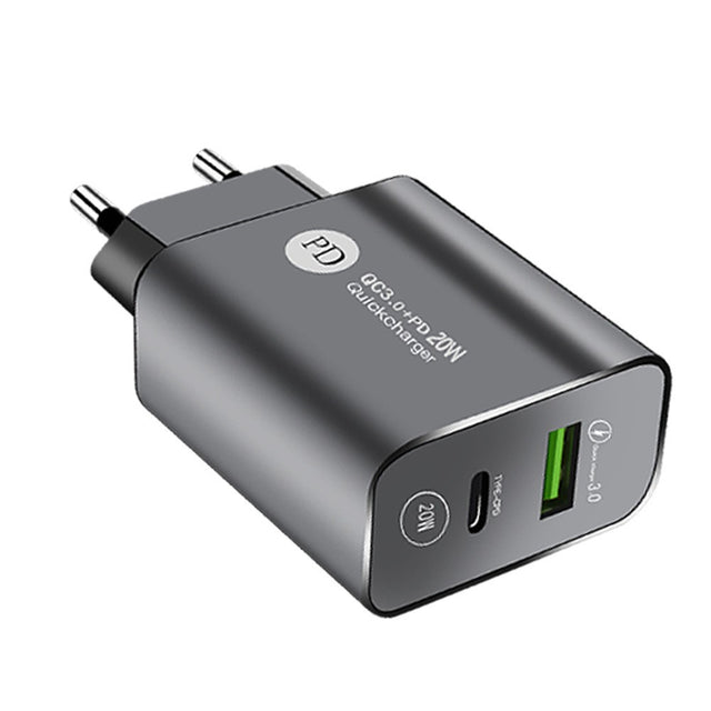 Incarcator Rapid PD QC3.0, Vivimall, 2 Porturi, USB + Type C, 20W, Incarcare Rapida, Protectie Supraincalzire, 9.5 x 5.3 x 5.8 cm, Negru - vivimall.ro
