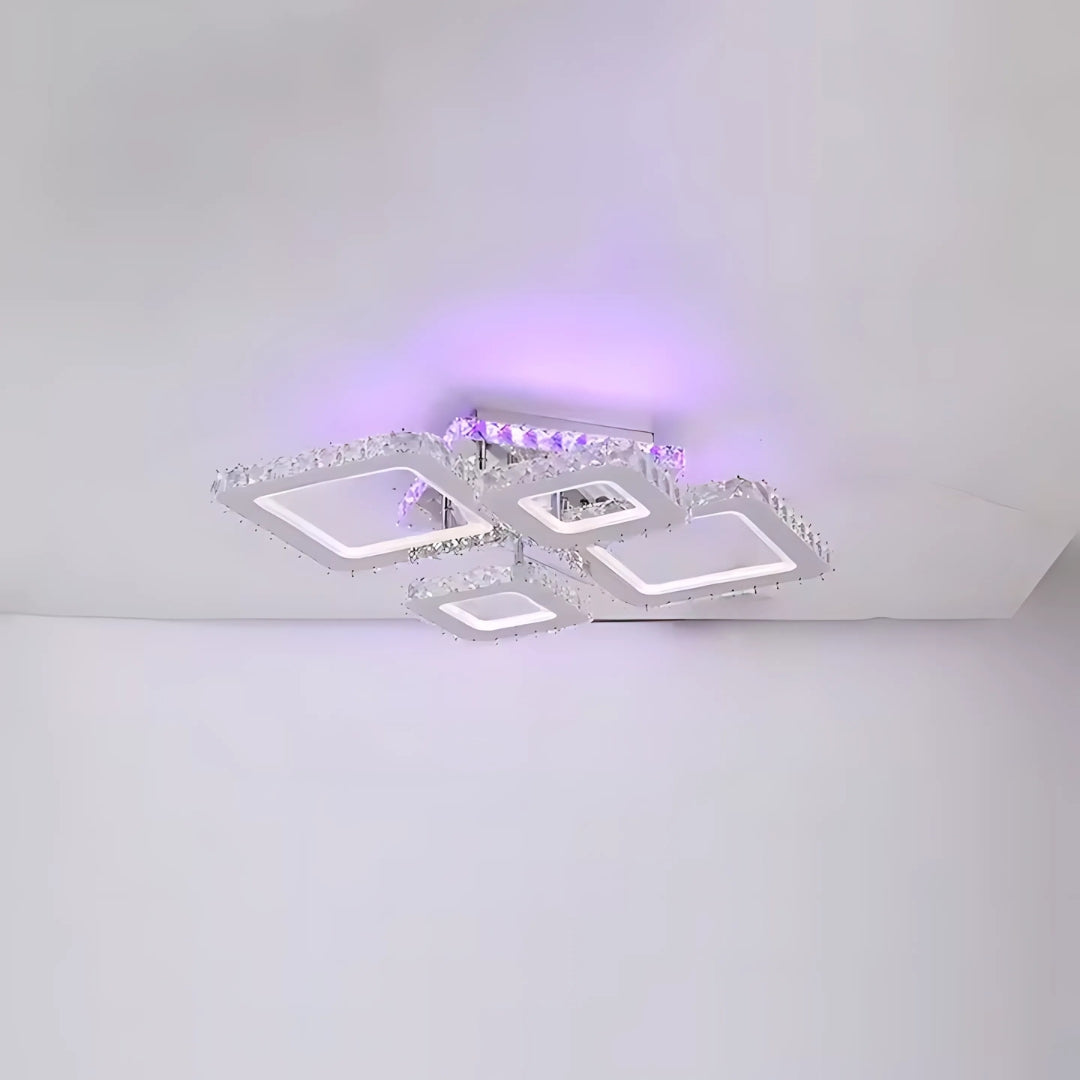 Lustra Led Cu Telecomanda Si Cristal Nova Rhomba Rgb, 4 Patrate, Lumina Rece/Calda/Neutra, Dimabila - vivimall.ro
